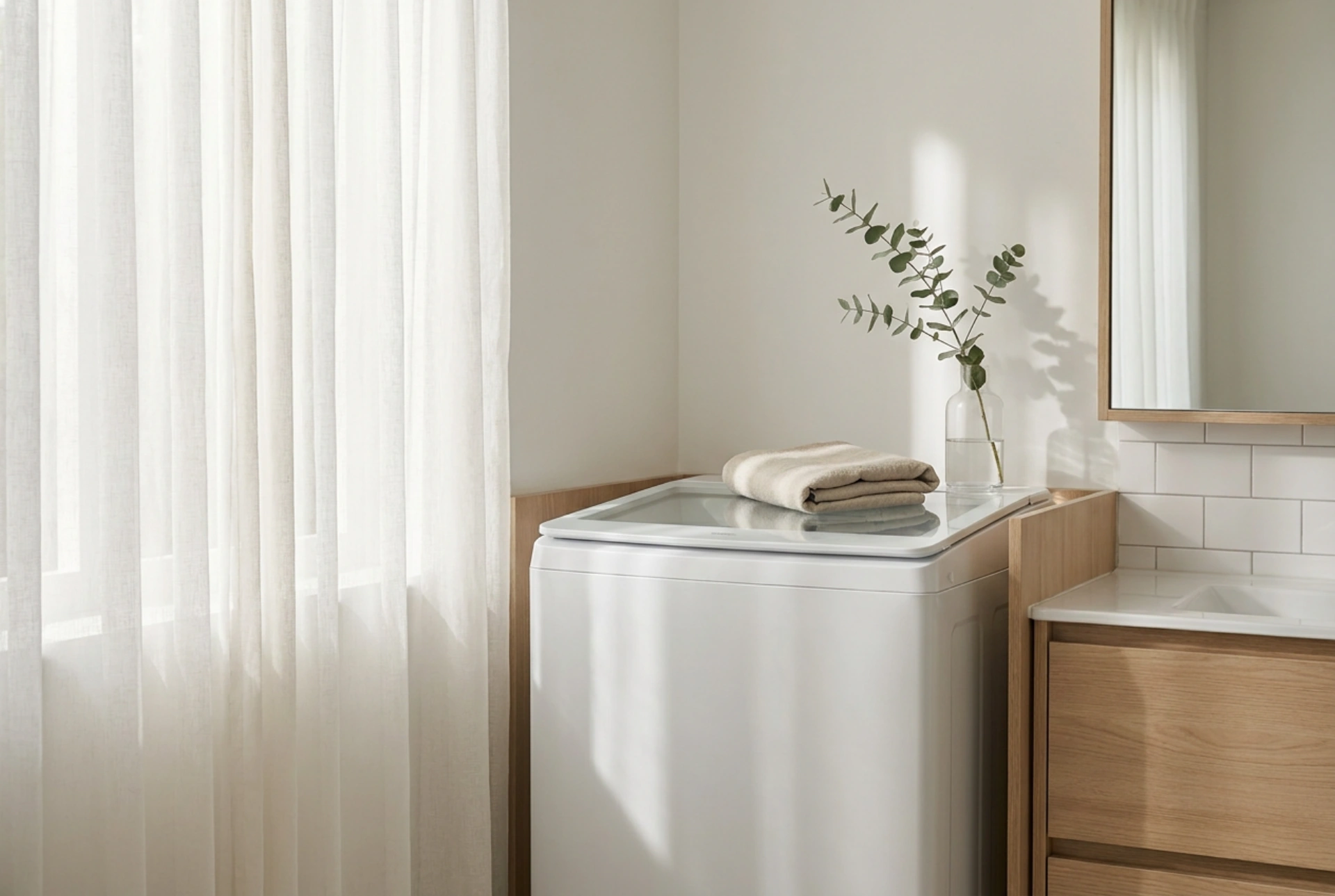 L'intégration d'un lave-linge à chargement par le haut dans l'aménagement de la salle de bains
